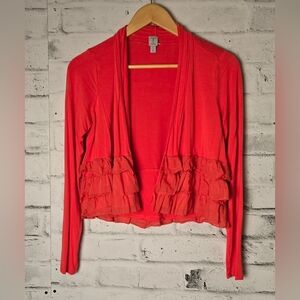 Tristan Women's Red Ruffle Open Front Cardigan Medium